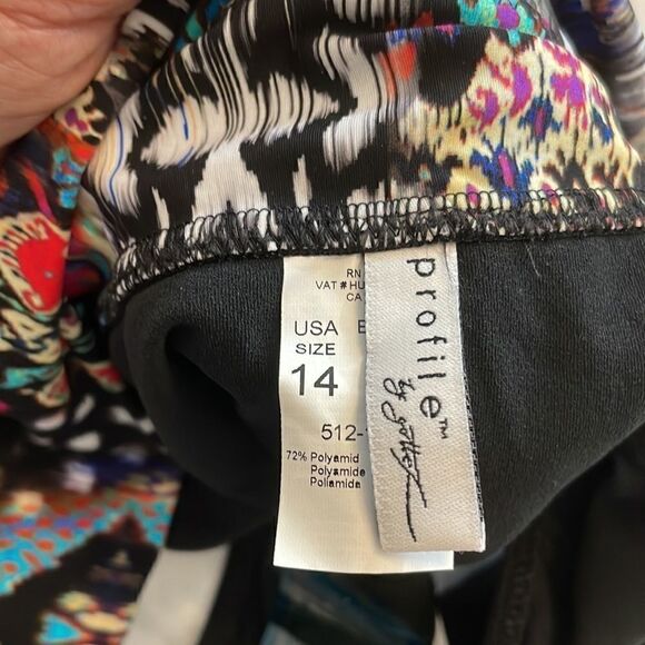 PROFILE BY GOTTEX BLACK BIKINI BOTTOM.  MULTICOLOR FOLDOVER WAIST. NEW W… - Picture 5 of 7